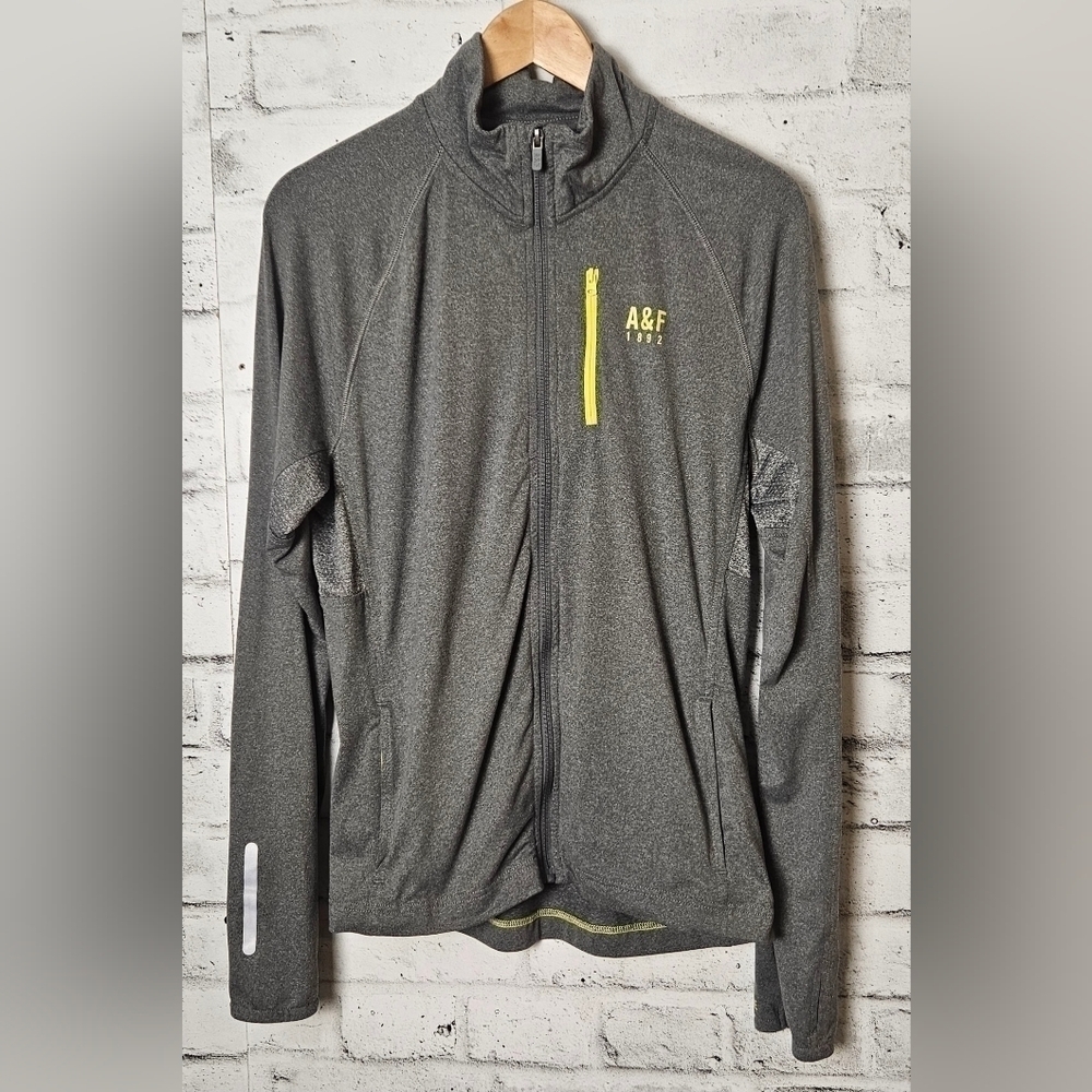 Abercrombie & Fitch A&F Active Full Zip Jacket Gray Neon Trim Size L